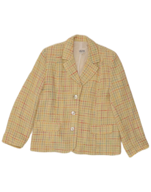 Vintage Womens 3 Button Blazer Jacket IT 42 Medium Yellow Check Cotton