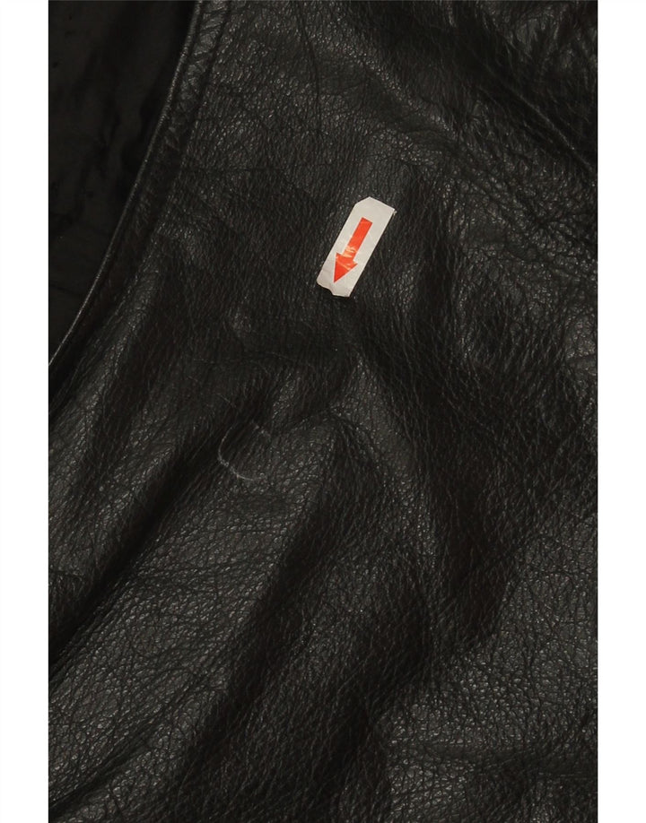 Vintage Womens Leather Waistcoat UK 20 2XL Black Leather