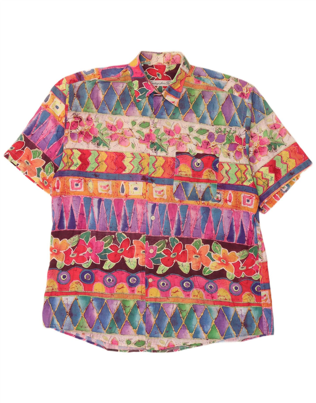 VINTAGE Mens Short Sleeve Shirt Large Multicoloured Geometric
