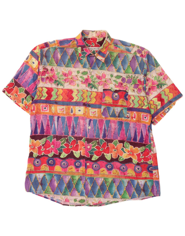 VINTAGE Mens Short Sleeve Shirt Large Multicoloured Geometric