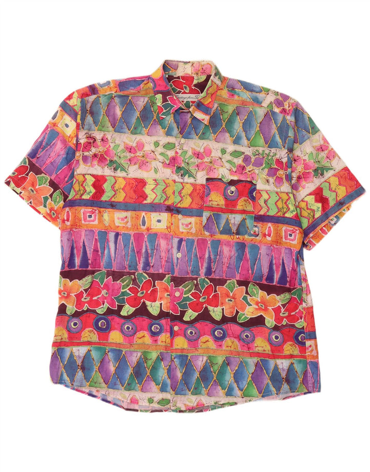 VINTAGE Mens Short Sleeve Shirt Large Multicoloured Geometric