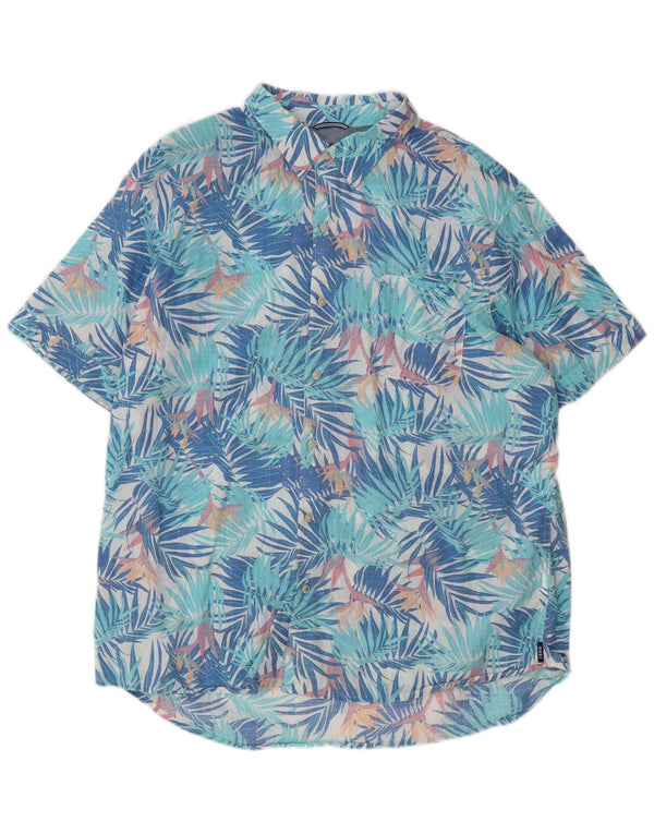 Izod Mens Salt Water Hawaiian Short Sleeve Shirt 2XL Blue Floral Cotton