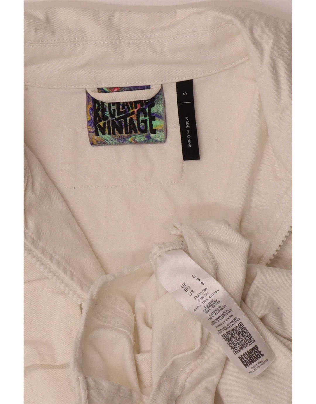 Vintage Womens Crop Denim Jacket UK 10 Small White Cotton