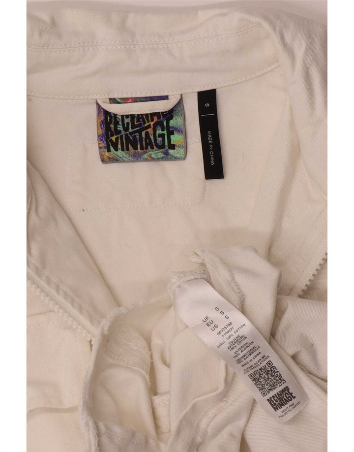 Vintage Womens Crop Denim Jacket UK 10 Small White Cotton