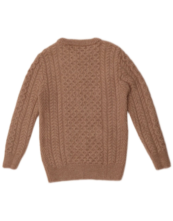 Vintage Womens Boat Neck Jumper Sweater UK 10 Small Beige Merino Wool