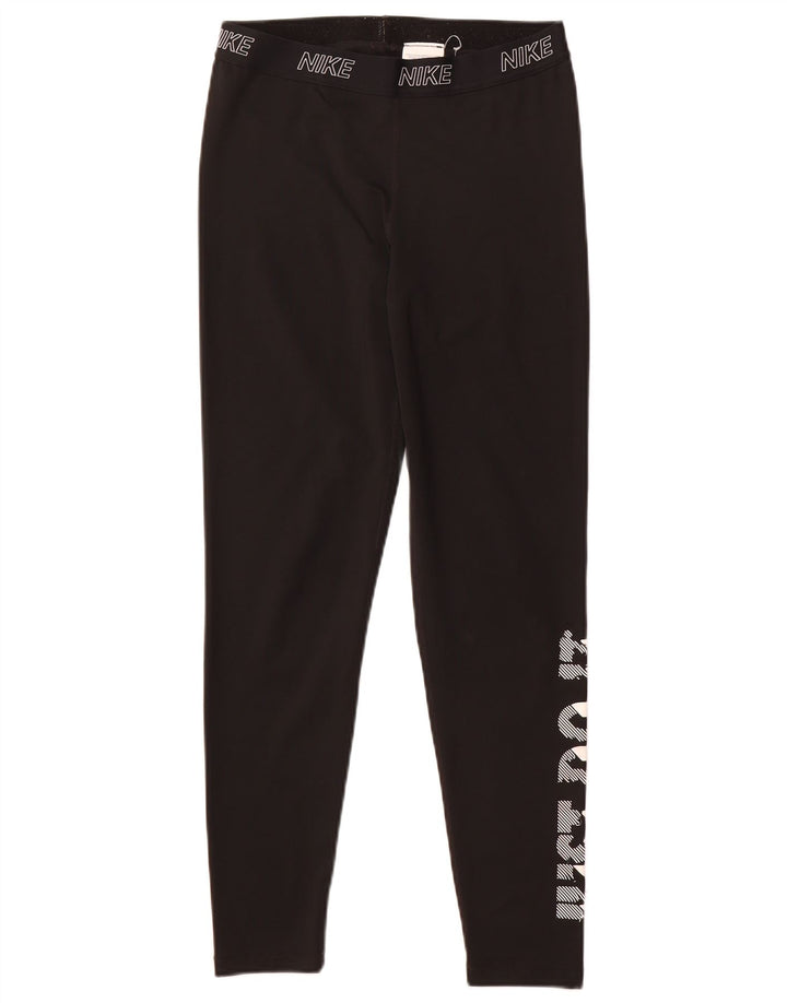Nike Womens Dri Fit Graphic Leggings UK 14 Large  Black Polyester