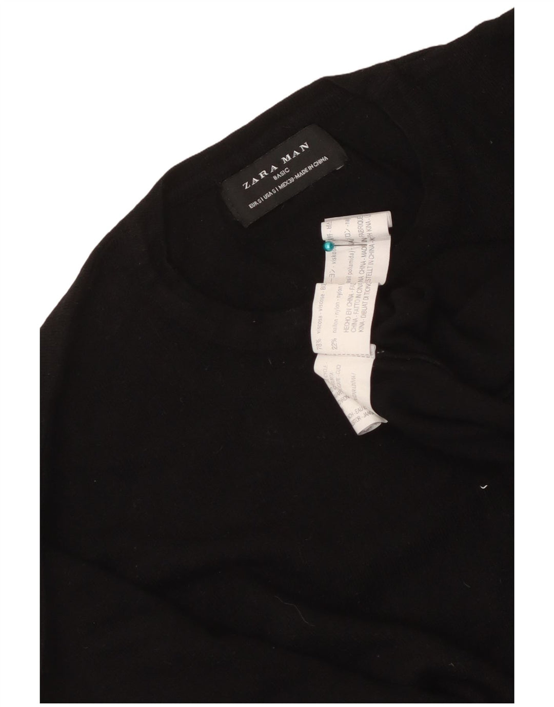 Zara Mens Top Long Sleeve Small Black Viscose