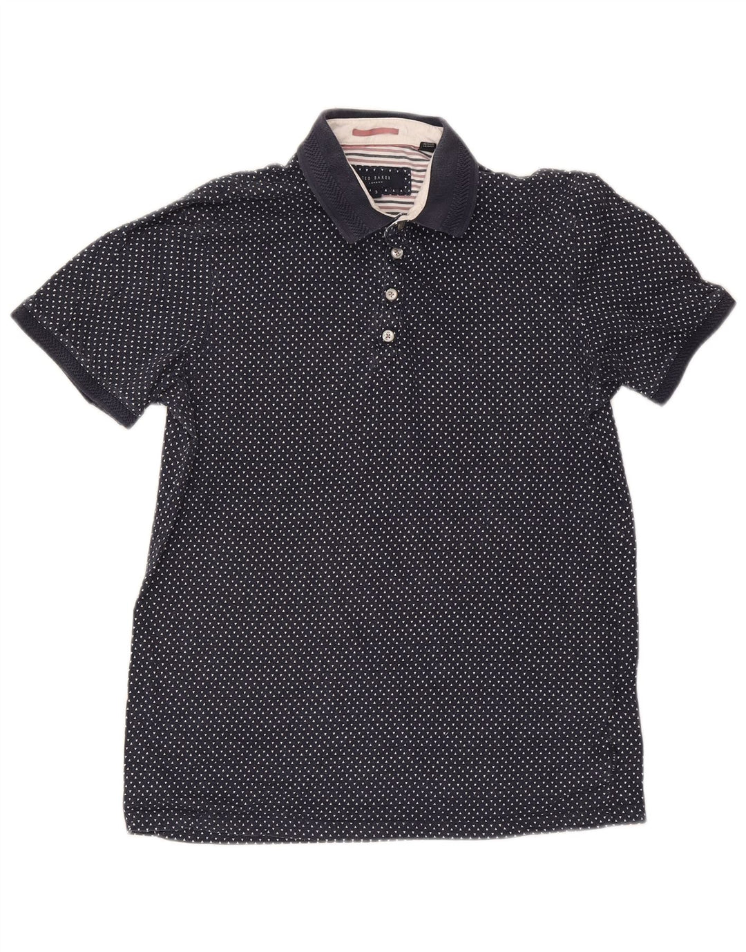 Ted Baker Mens Polo Shirt Size 3 Medium Navy Blue Spotted Cotton