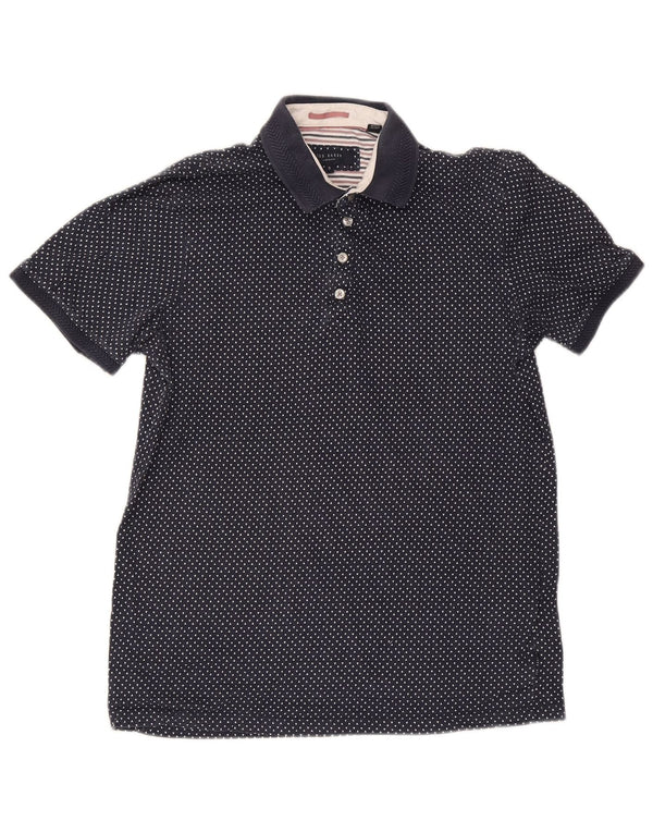 Ted Baker Mens Polo Shirt Size 3 Medium Navy Blue Spotted Cotton