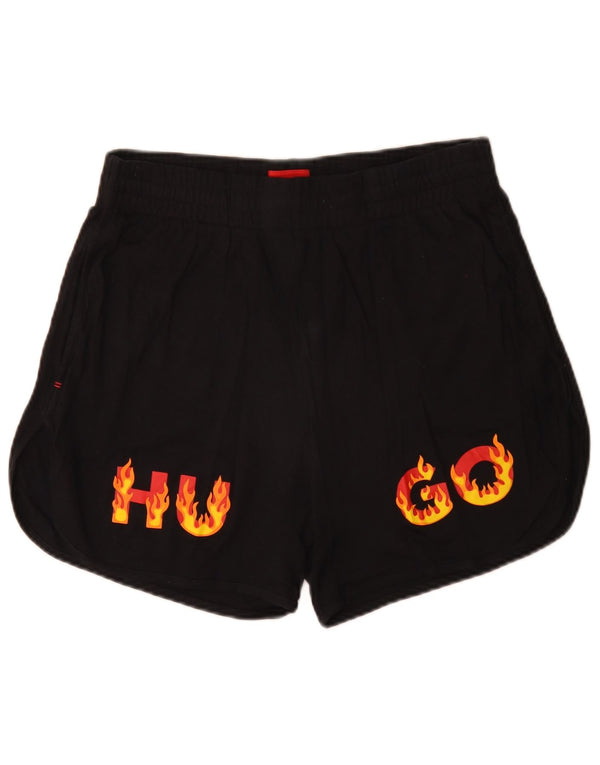 Hugo Boss Womens Graphic Sport Shorts UK 14 Medium Black Cotton