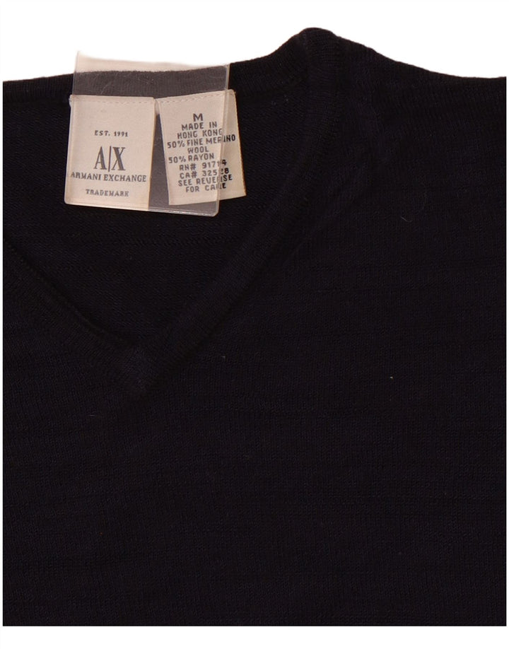 ARMANI EXCHANGE Womens V-Neck Jumper Sweater UK 12 Medium Navy Blue