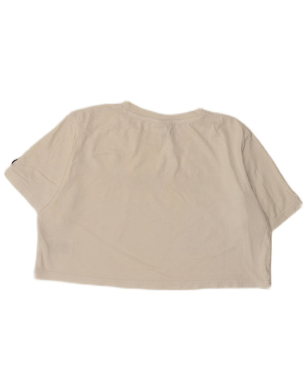 Ellesse Womens Crop Graphic T-Shirt Top UK 12 Medium White Cotton