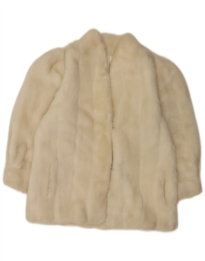 Vintage Womens Faux Fur Jacket UK 12 Medium White Microfibers