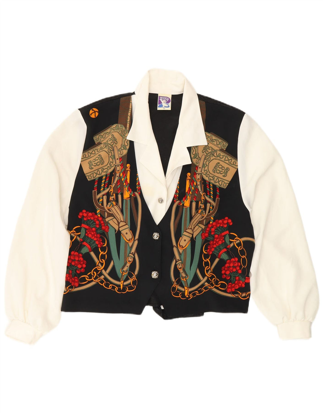 YESSICA Womens Graphic Shirt Blouse EU 42 Large Black Colourblock