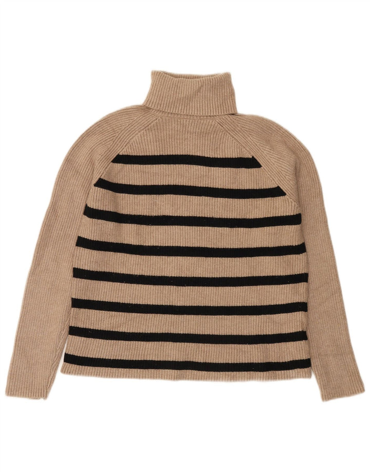 Marks & Spencer Womens Roll Neck Jumper Sweater UK 12 Medium Beige Striped