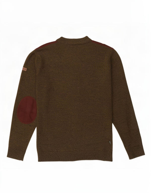 Percussion Mens Crew Neck Jumper Sweater Large Khaki Colourblock Acrylic