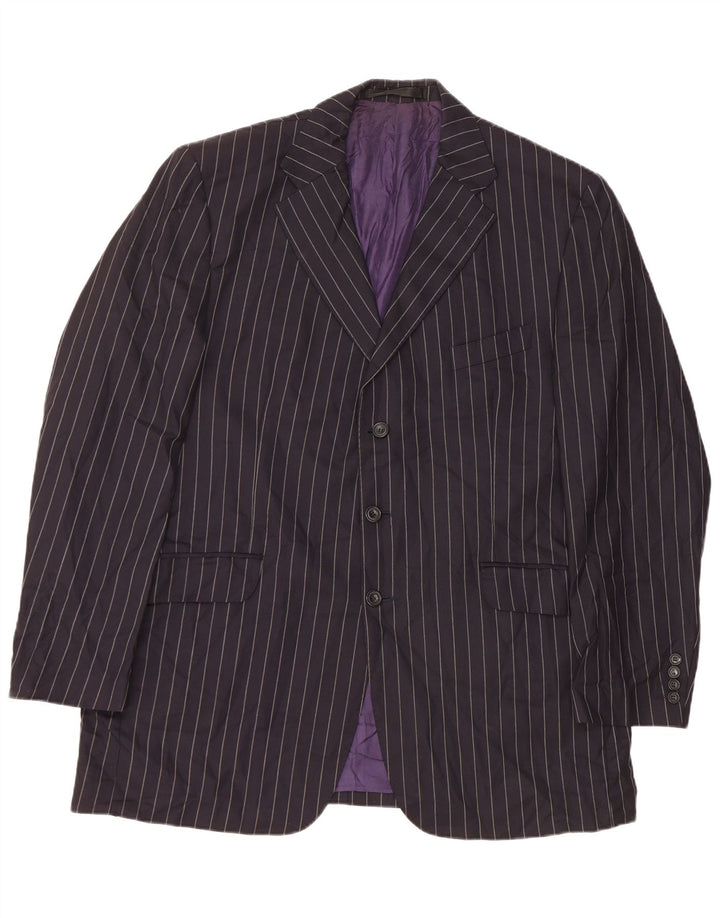 Marks & Spencer Mens 3 Button Blazer Jacket UK 44 2XL Navy Blue Pinstripe