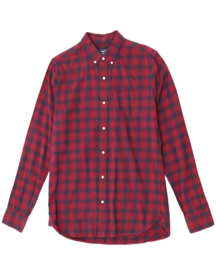 Superdry Mens Flannel Shirt Medium Burgundy Check Cotton