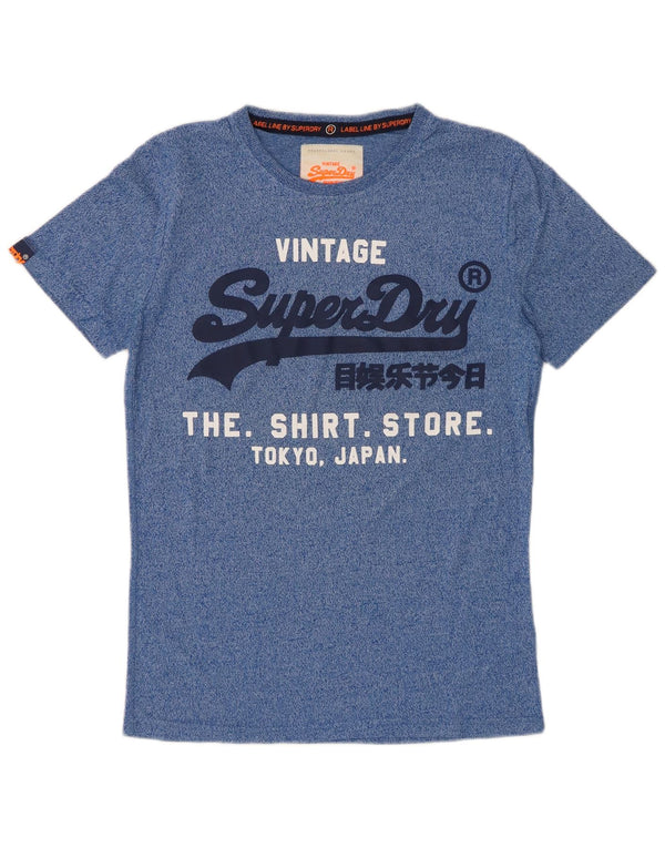 SUPERDRY Mens Graphic T-Shirt Top Small Blue Flecked Cotton