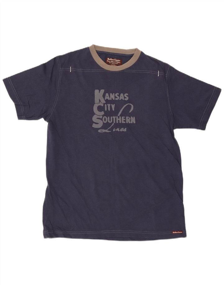 Marlboro Classics Mens Graphic T-Shirt Top Medium Navy Blue Cotton