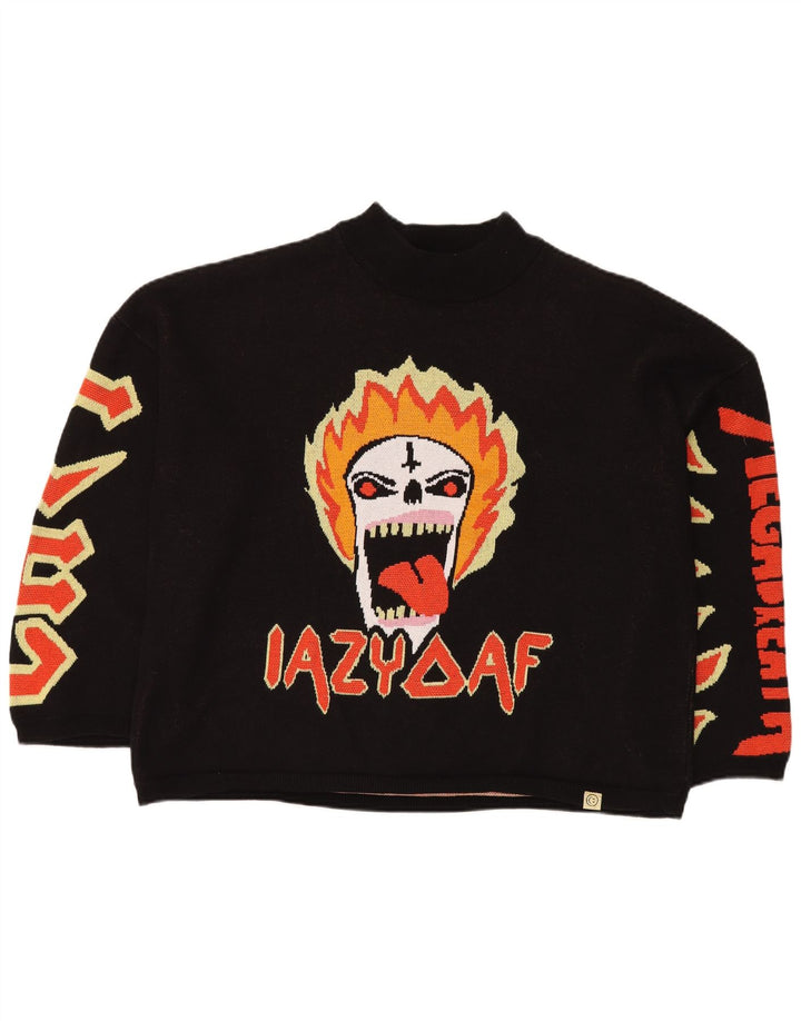 LAZY OAF Mens Skull Oversized Turtle Neck Jumper Sweater XL Black Cotton