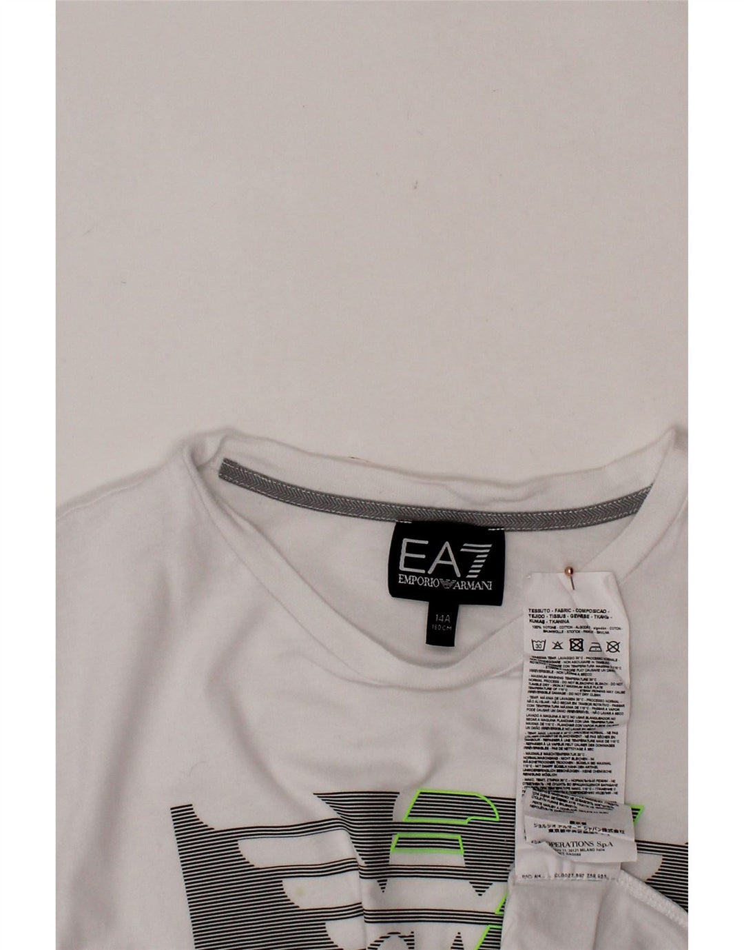 EMPORIO ARMANI Boys Graphic T-Shirt Top 13-14 Years White Cotton