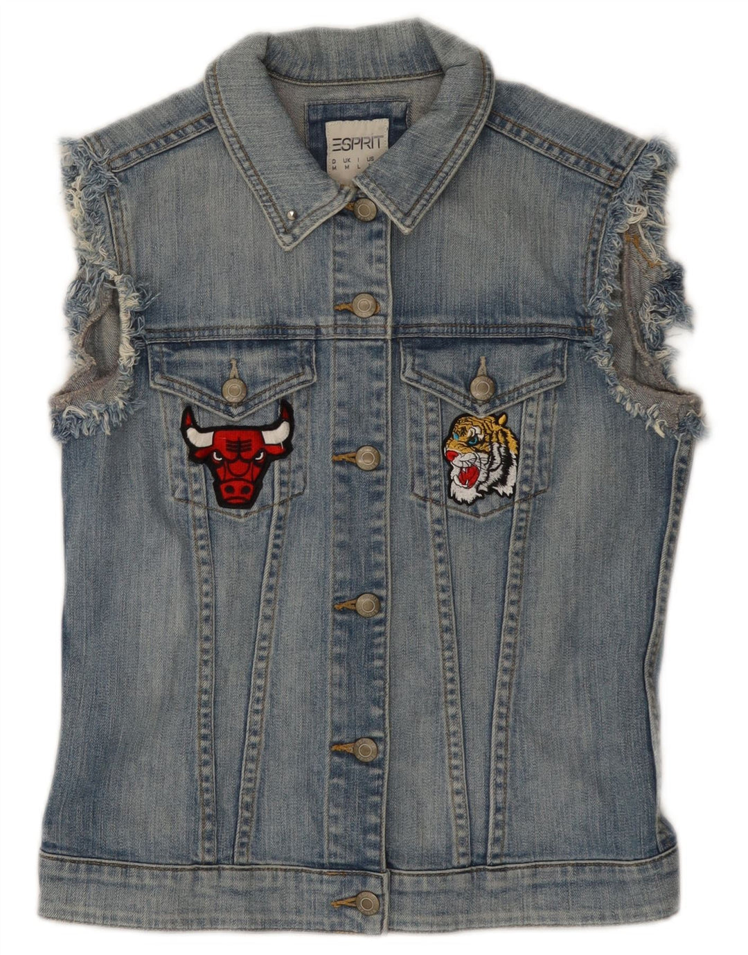 ESPRIT Womens Chicago Bulls Graphic Denim Gilet UK 12 Medium Blue Cotton
