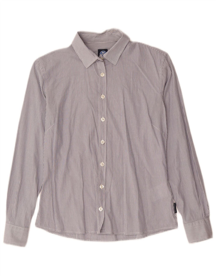 North Sails Womens Shirt UK 10 Small Blue Pinstripe Cotton