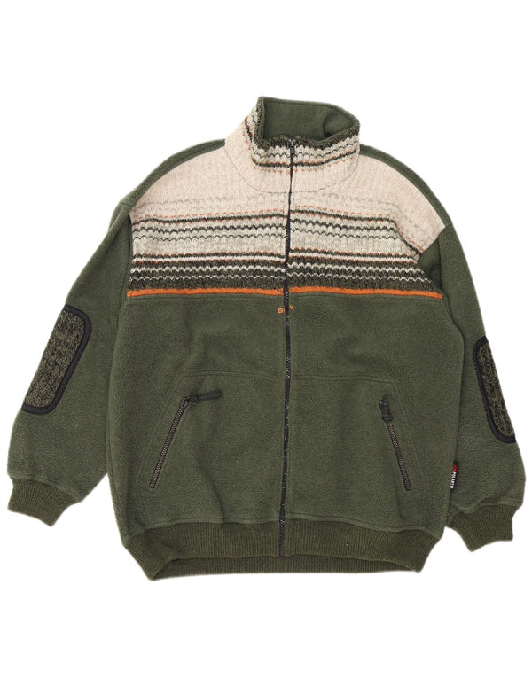 Silvy Mens Fleece Jacket UK 40 Large Green Colourblock Polyester