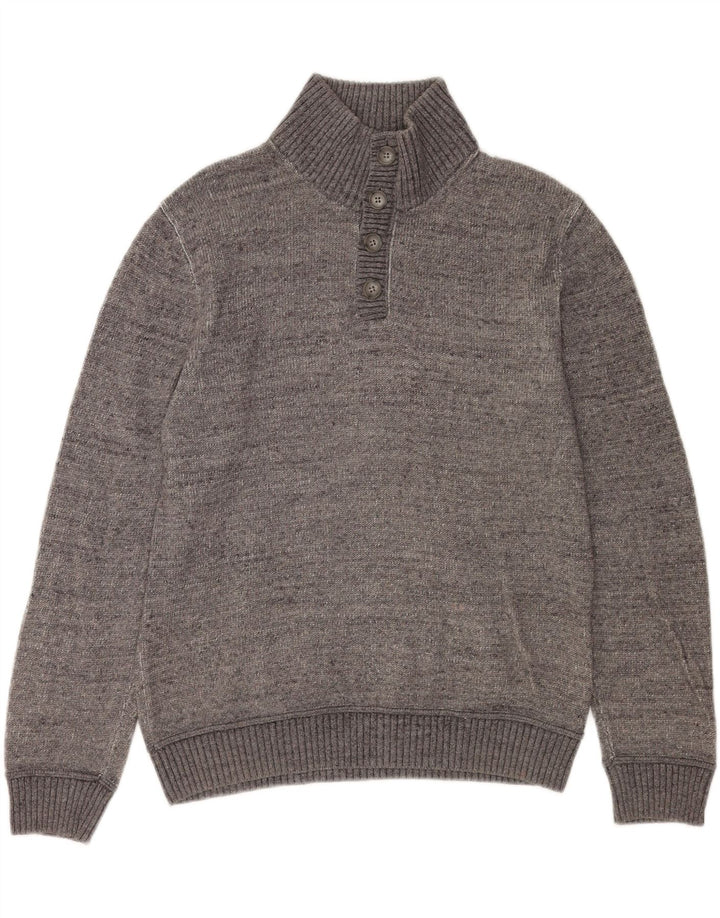 Gap Mens Button Neck Sweatshirt Jumper Medium Grey Flecked Cotton