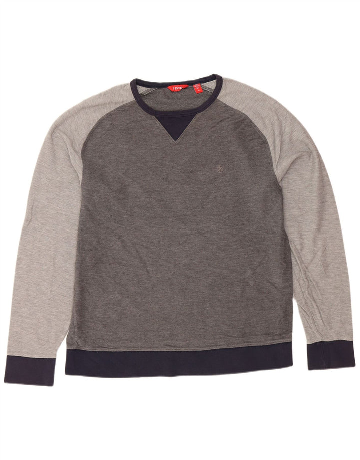 IZOD Mens Sweatshirt Jumper Medium Grey Colourblock Cotton