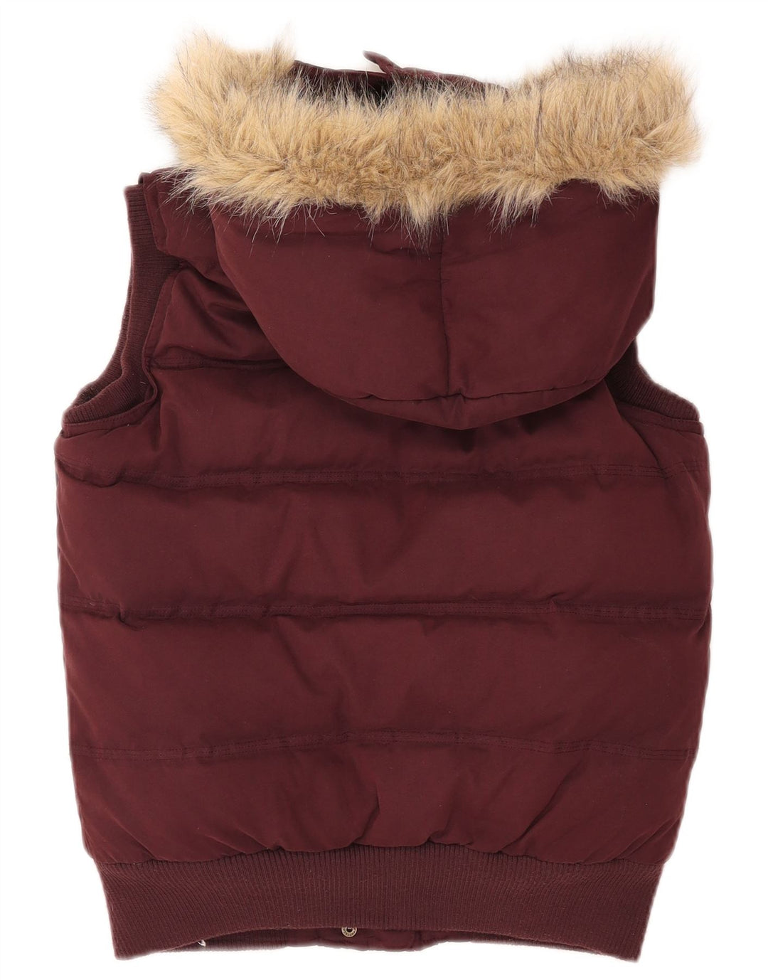 Fat Face Womens Hooded Padded Gilet UK 8 Small Burgundy Polyester