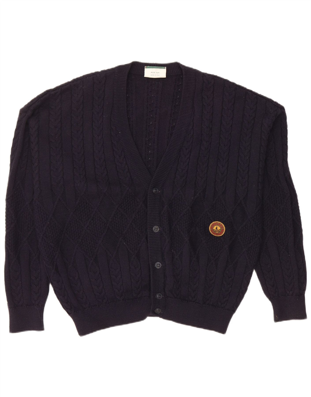 Navigare Mens Cardigan Sweater Large Navy Blue Wool