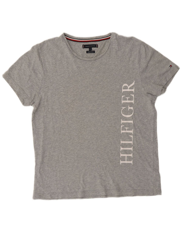 Tommy Hilfiger Womens Graphic T-Shirt Top UK 16 Large Grey Flecked Cotton