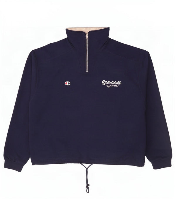 Champion Mens Graphic Zip Neck Sweatshirt Jumper 2XL Navy Blue Cotton
