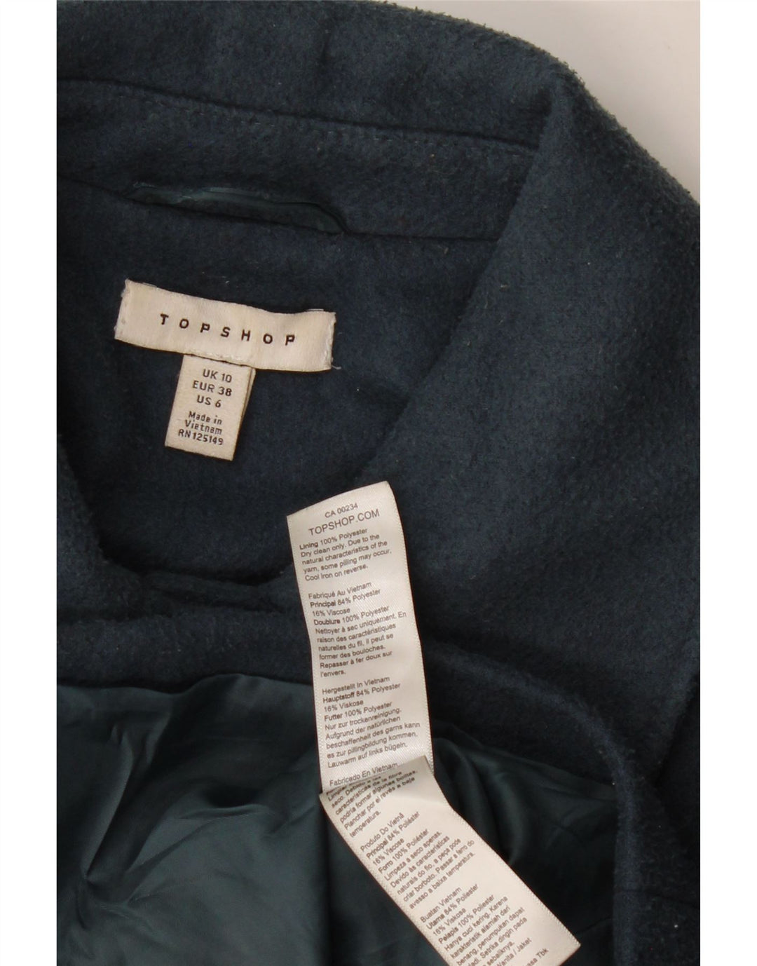 Topshop Womens Oversized Overcoat UK 10 Small Blue Polyester