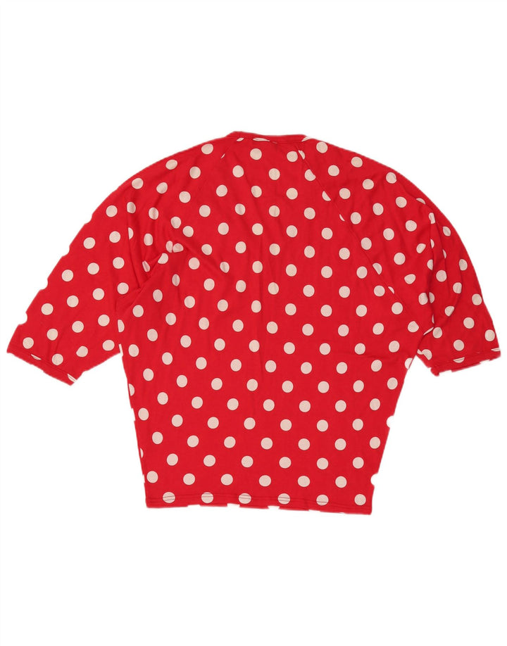 BENETTON Womens Oversized Batwing Top 3/4 Sleeve UK 10 Small Red Polka Dot