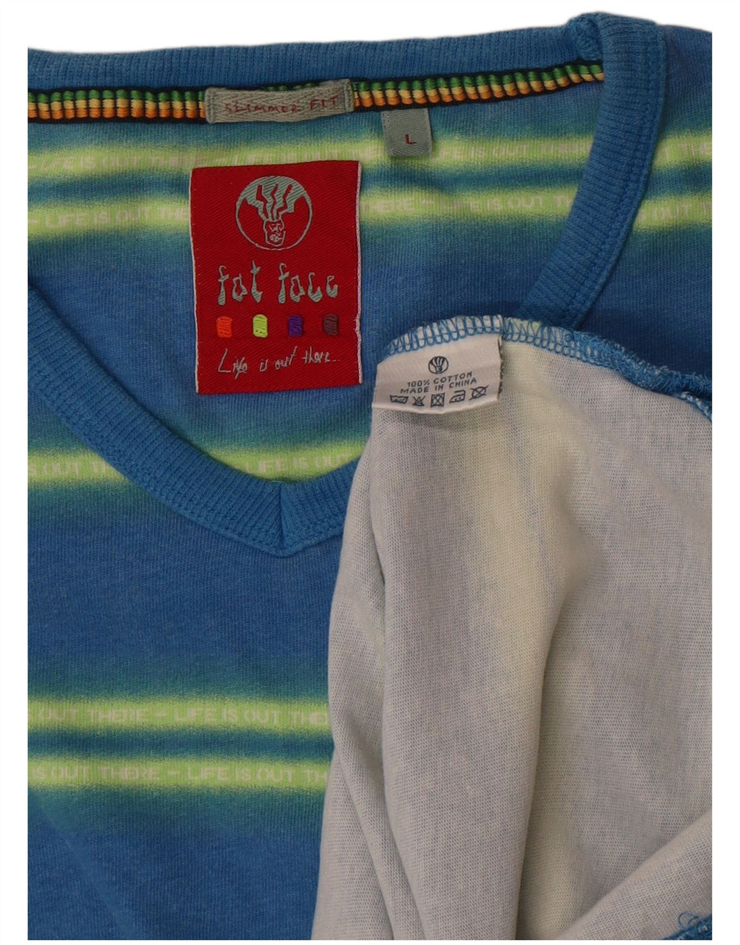 Fat Face Mens T-Shirt Top Large Blue Striped Cotton