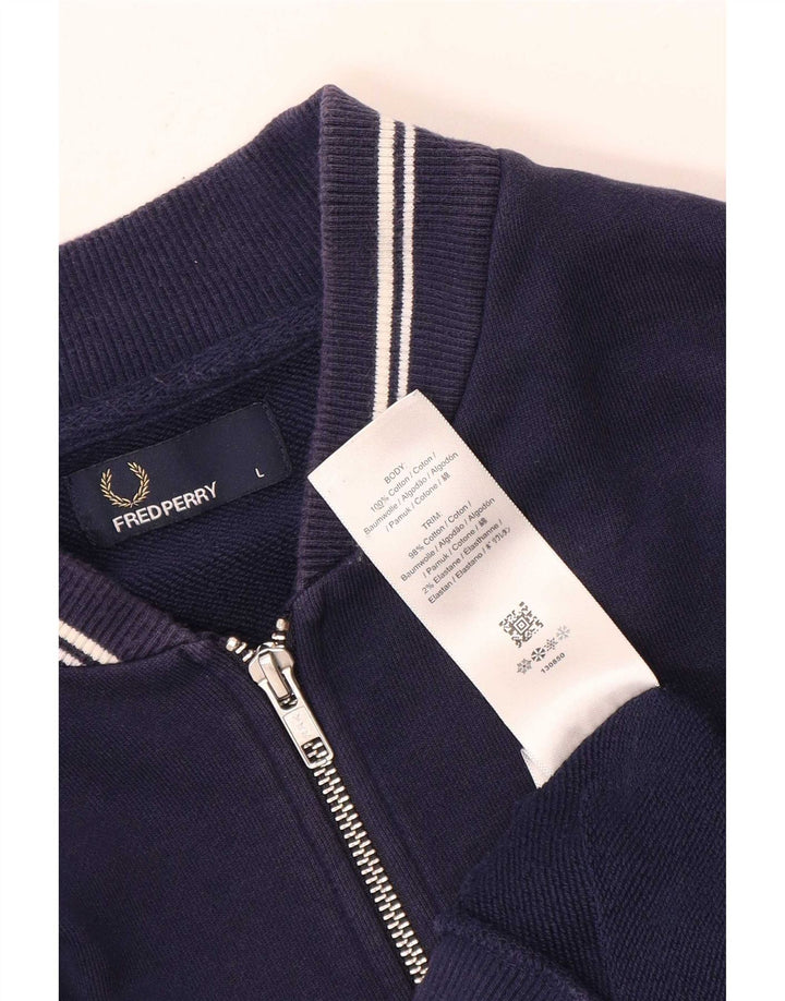 Fred Perry Mens Tracksuit Top Jacket Large Navy Blue Cotton