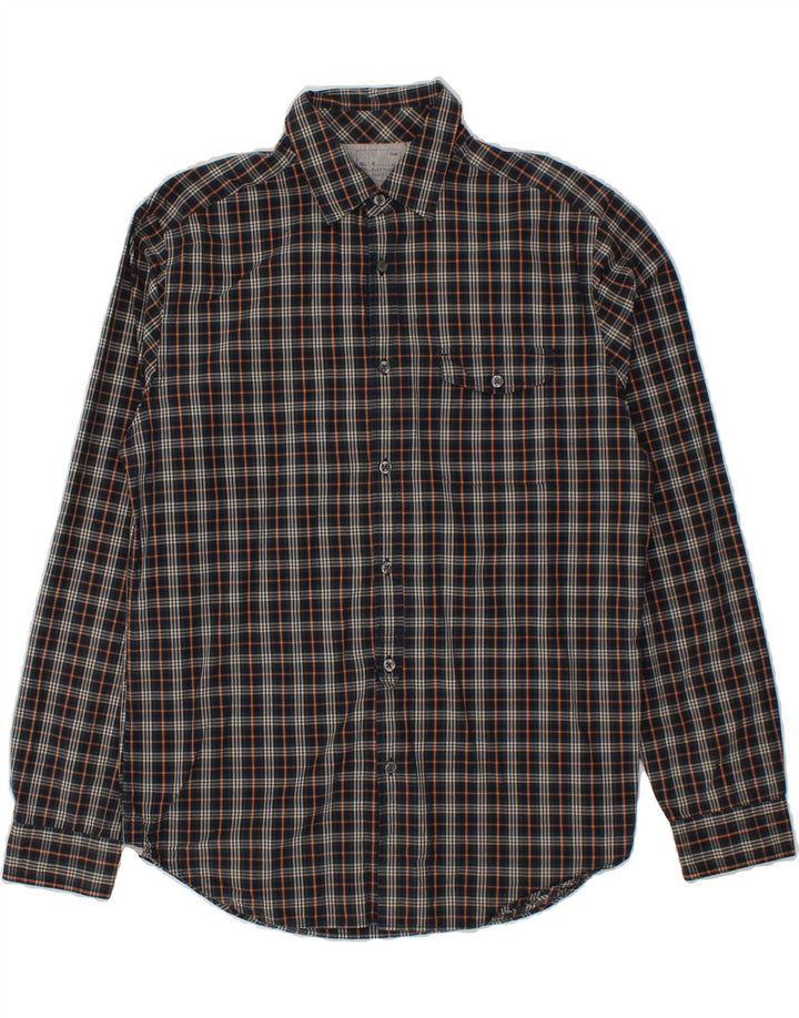 GAP Mens Shirt Medium Navy Blue Check Cotton Vintage Gap and Second-Hand Gap from Messina Hembry 
