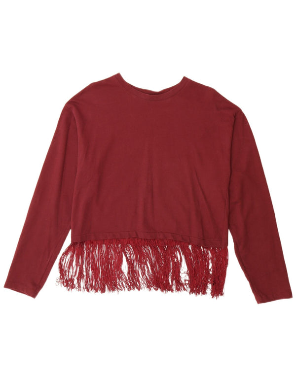 ZARA Womens Oversized Blouse Top UK 10 Small Burgundy Cotton