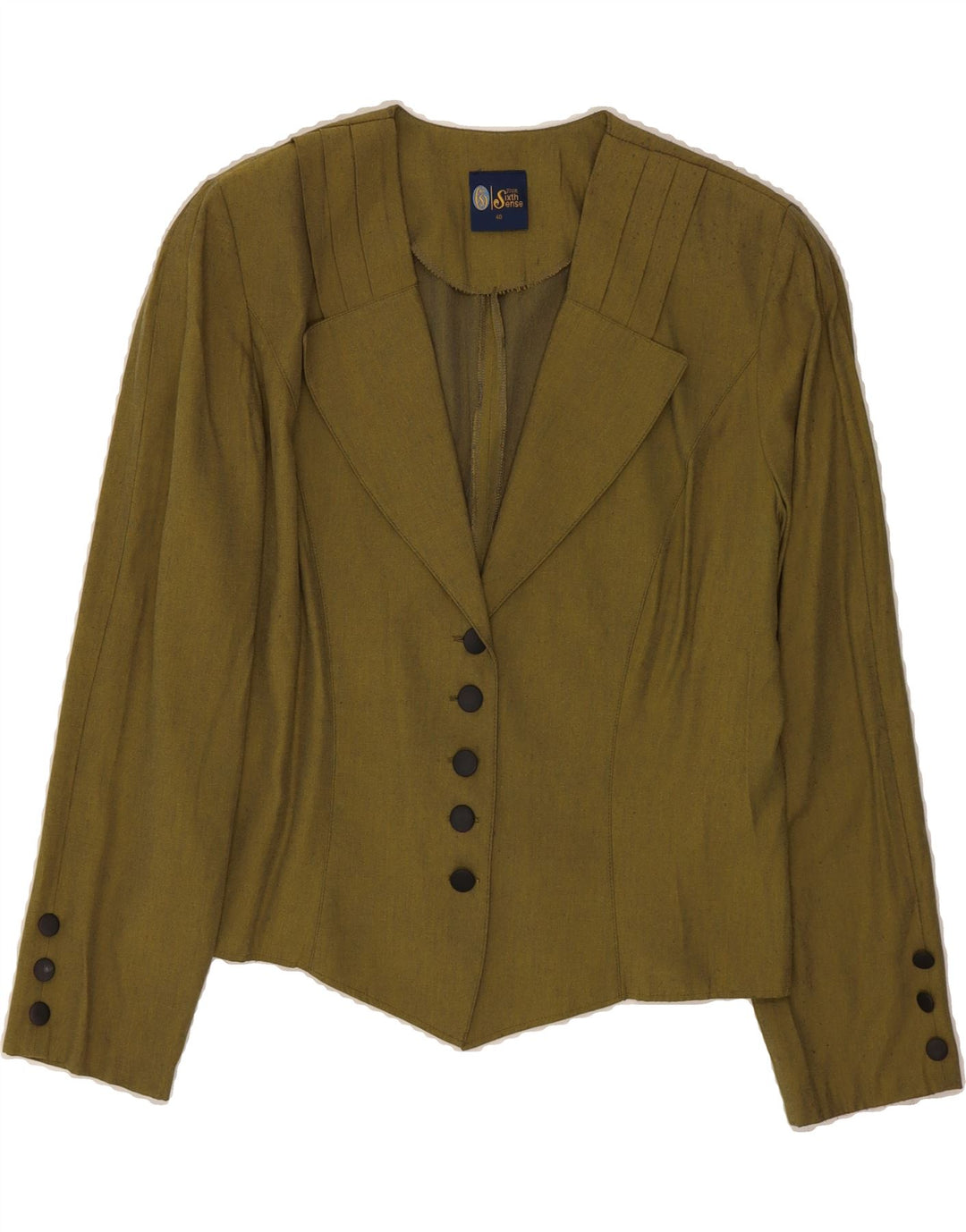 YOUR SIXTH SENSE Womens 5 Button Blazer Jacket IT 40 Small Green Linen Vintage Your Sixth Sense and Second-Hand Your Sixth Sense from Messina Hembry 