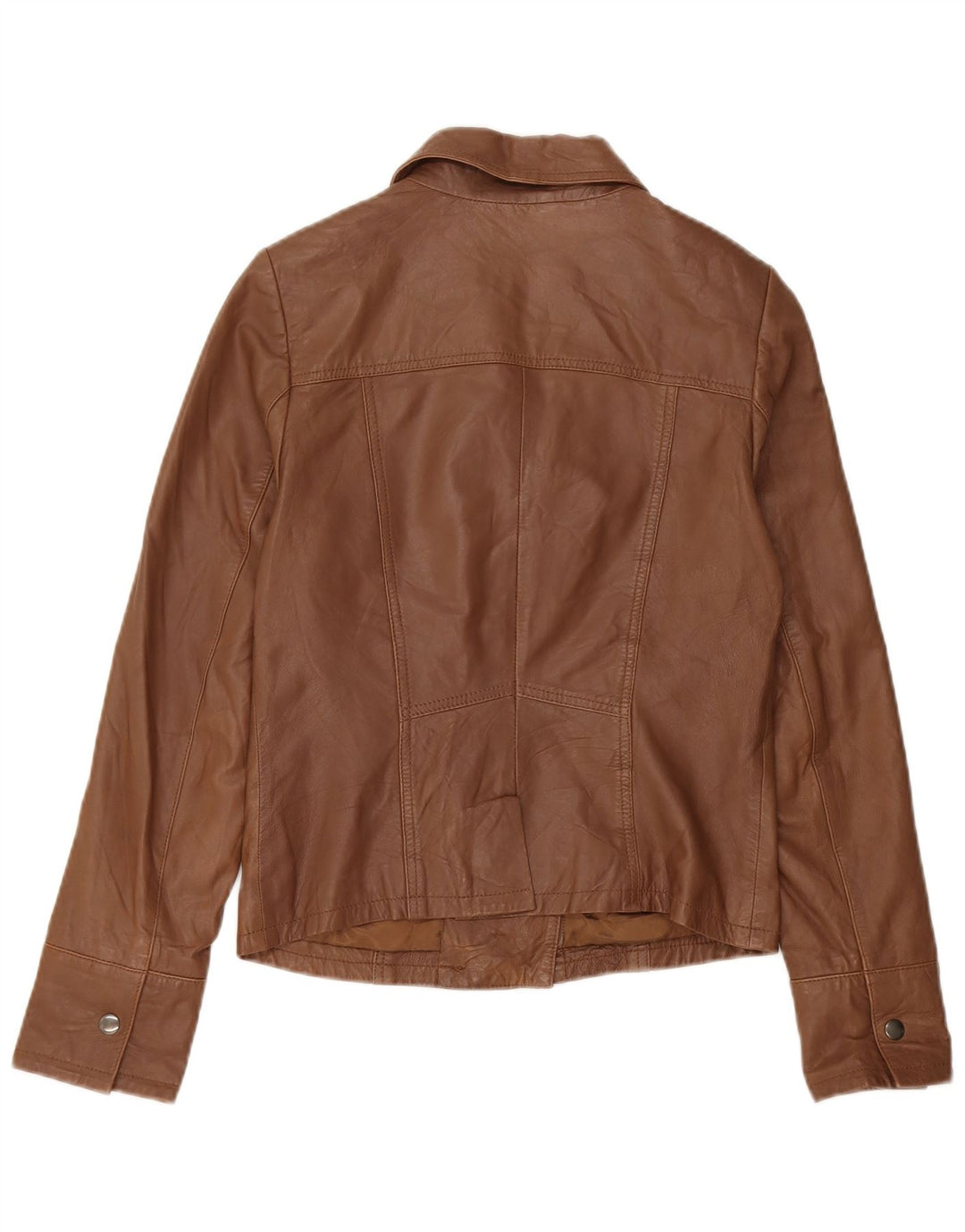 Reiss Womens Crop Leather Jacket UK 10 Small Brown Leather