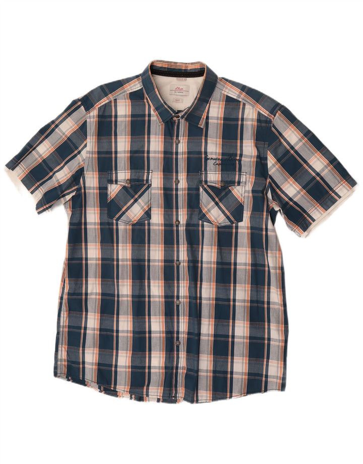 S.Oliver Mens Slim Fit Short Sleeve Shirt 2XL Blue Check Cotton