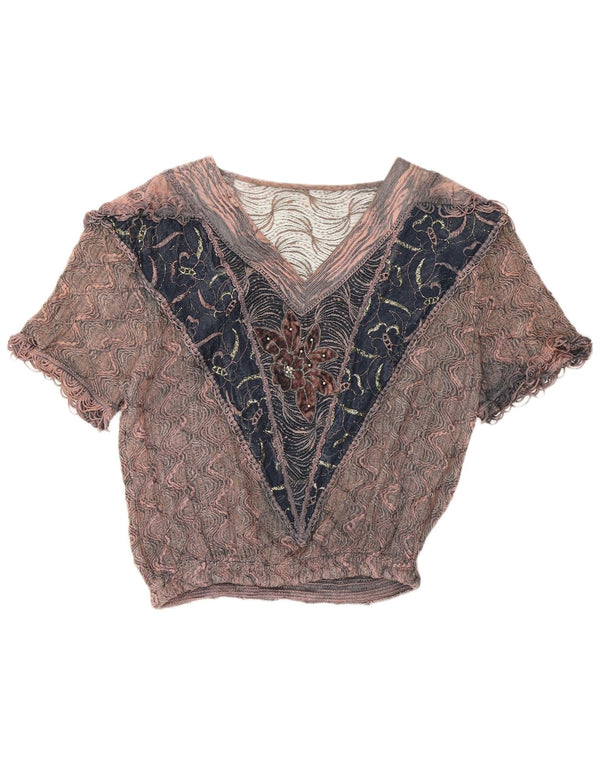 Vintage Womens Blouse Top UK 16 Large Pink Floral Viscose