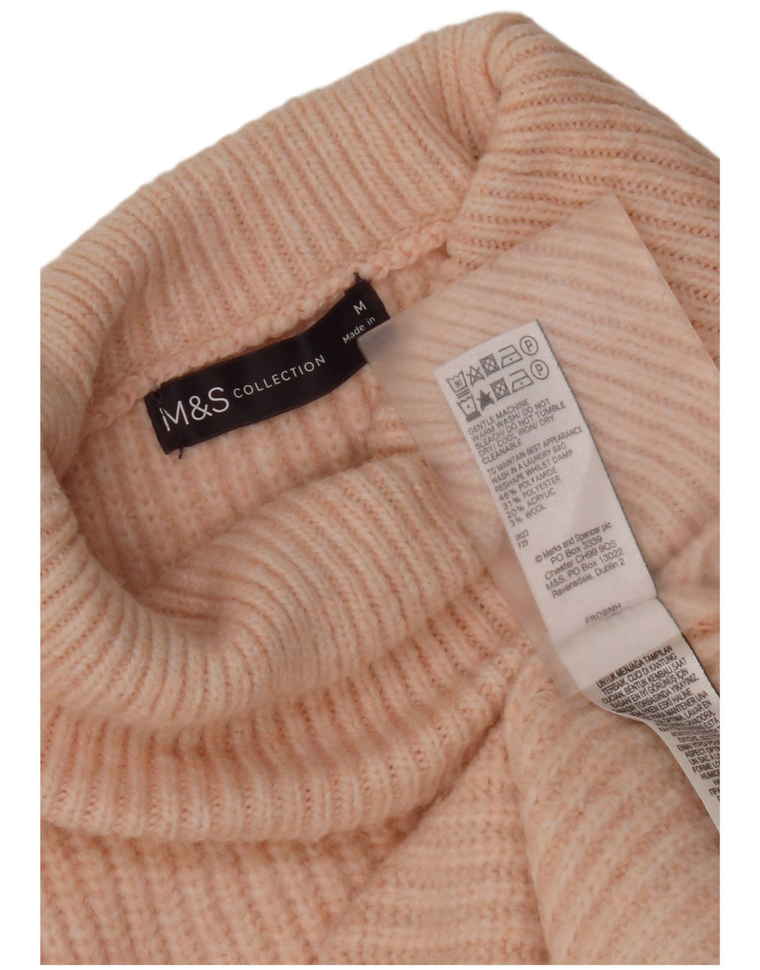 Marks & Spencer Womens Oversized Roll Neck Jumper Sweater UK 14 Medium Pink