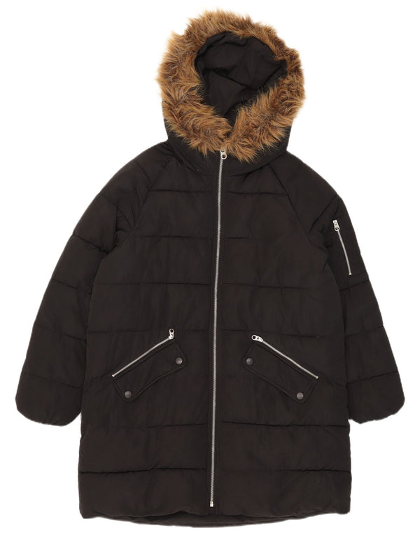 Zara Girls Hooded Padded Coat 13-14 Years Black Polyester