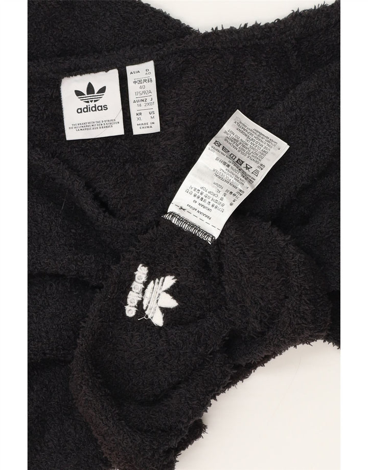 Adidas Womens Crop Fleece Off Shoulder Top UK 12 Medium Black Polyester
