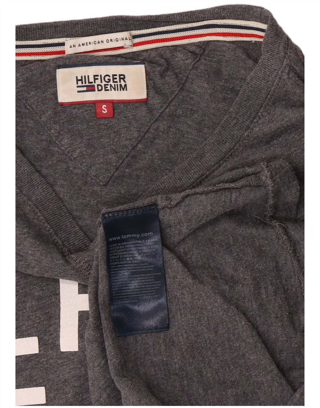 Tommy Hilfiger Mens Graphic Top Long Sleeve Small Grey Cotton