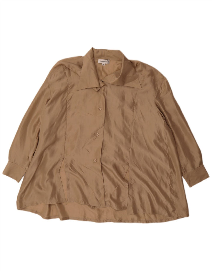 Vintage Womens Oversized Shirt Blouse UK 14 Medium Beige Silk